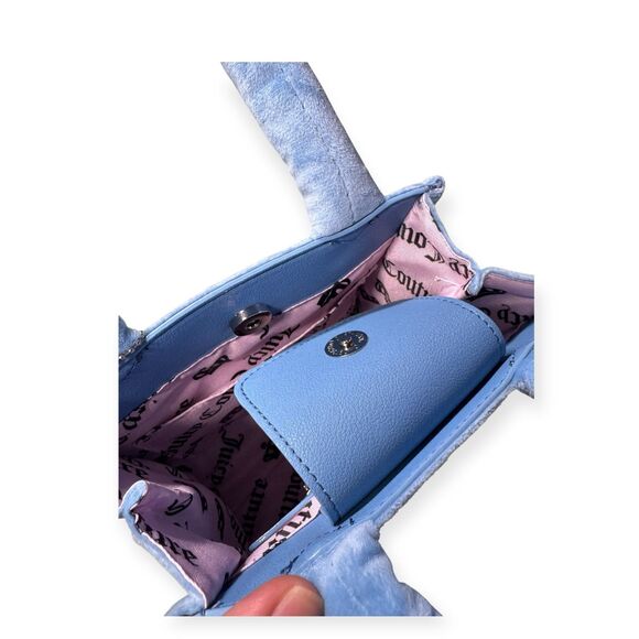 Juicy Couture Slate Mini Tote w/ Charm Blue Big Spender Velour‎ Y2K Vintage - Picture 6 of 10